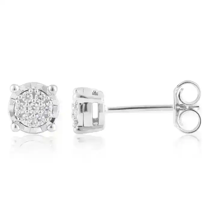 Sterling Silver Diamond Stud Earrings set with 14 Brilliant Diamonds