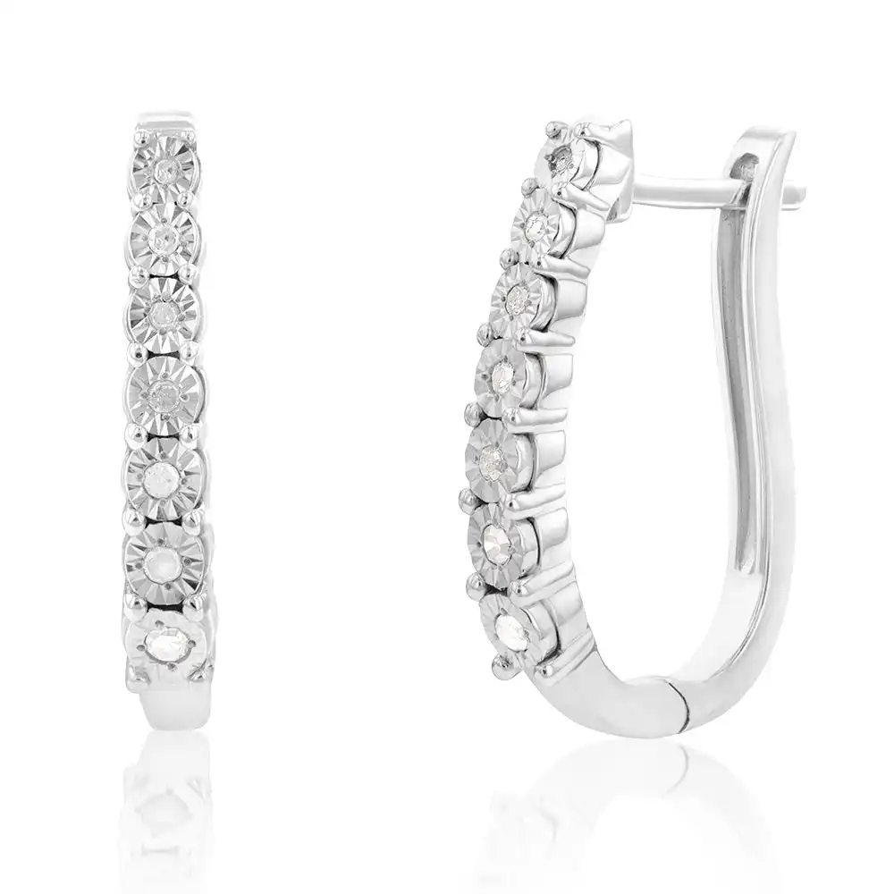 Sterling Silver 1/10 Carat Diamond Hoop Earrings