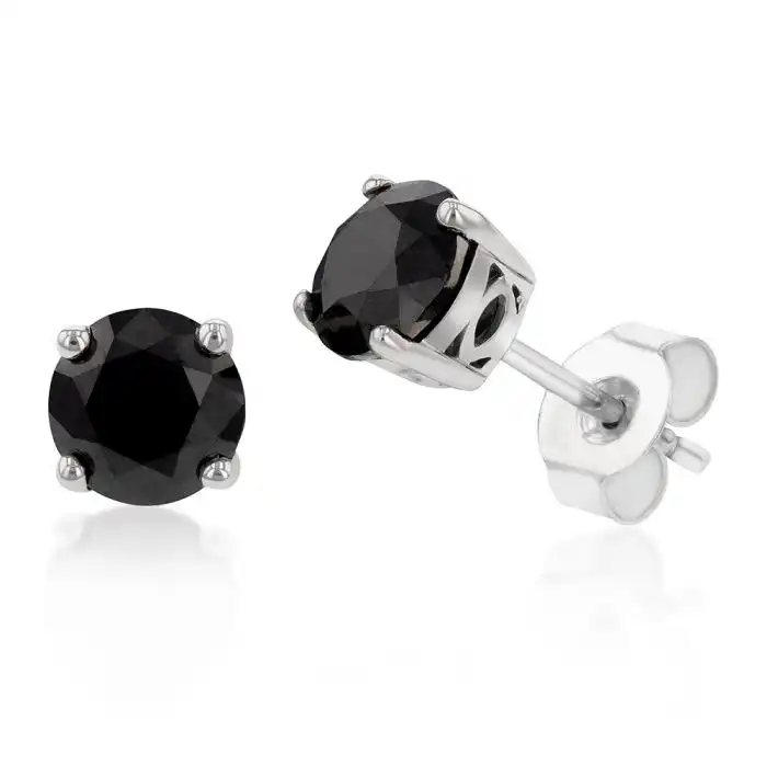 Sterling Silver 2 Carat Black Diamond Stud Earrings