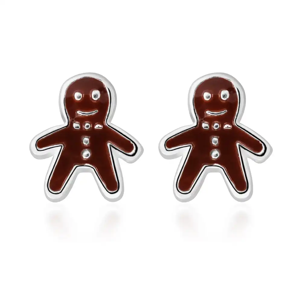 Sterling Silver Christmas Gingerbread Man Studs