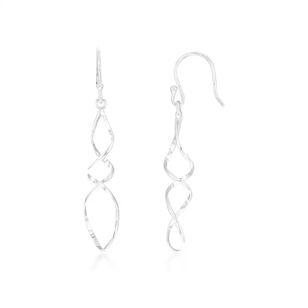 Sterling Silver Long Triple Twist Drop Earrings
