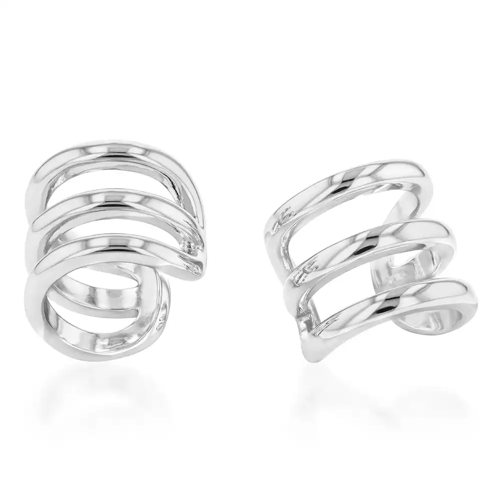 Sterling Silver Helix Triple Ring Ear Cuff Earrings