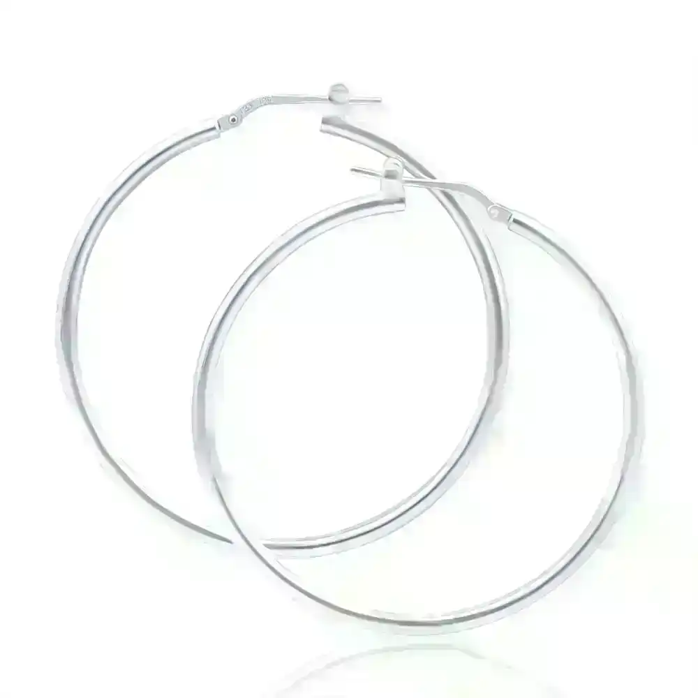 Sterling Silver 40mm Plain Thin Hoop Earrings