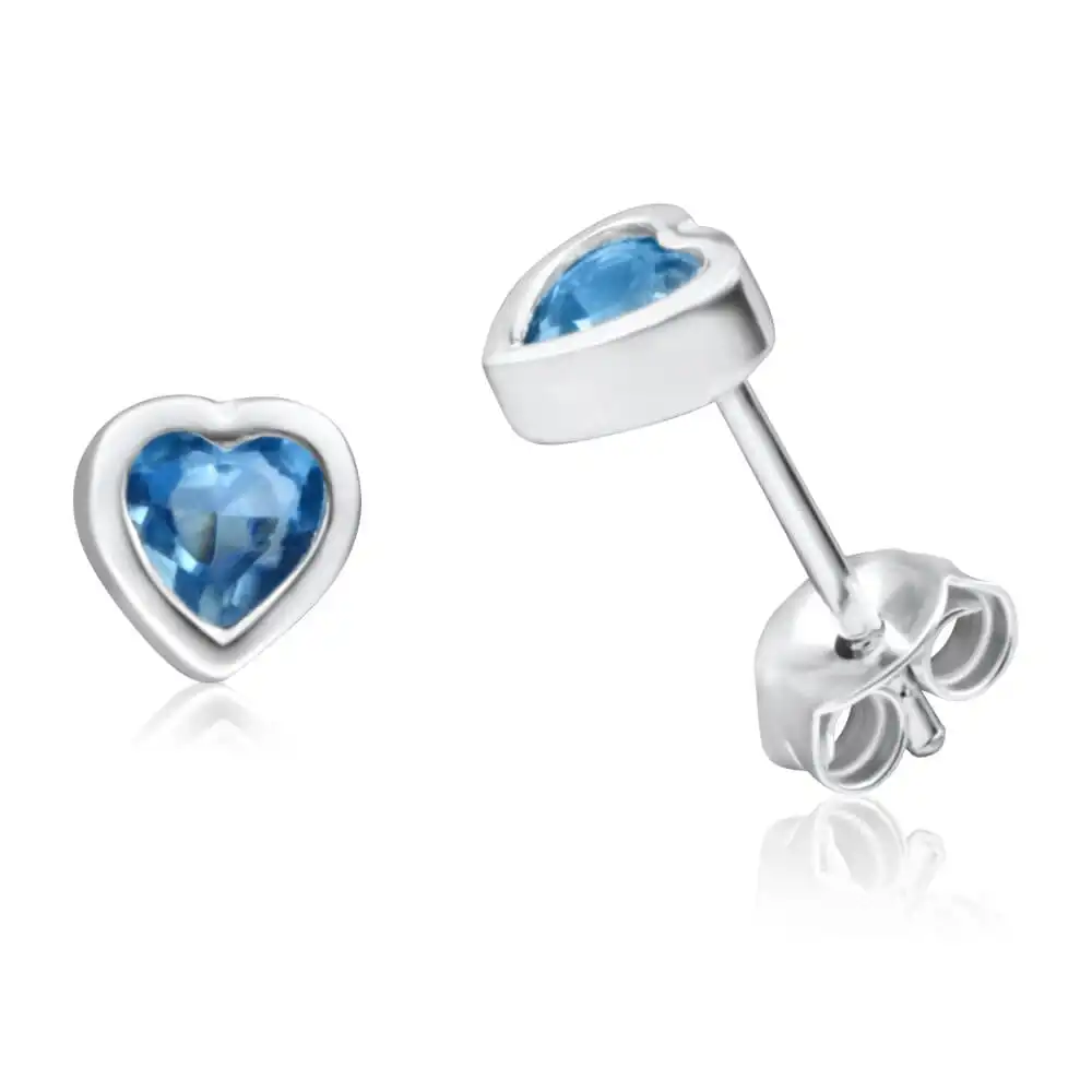 Sterling Silver Blue Cubic Zirconia Heart Stud Earrings