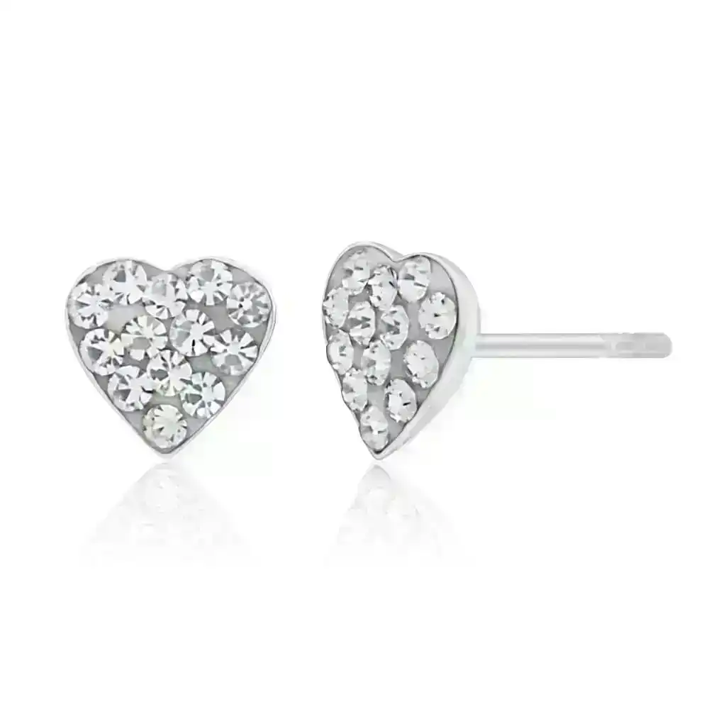 Sterling Silver Crystal White Heart Stud Earrings