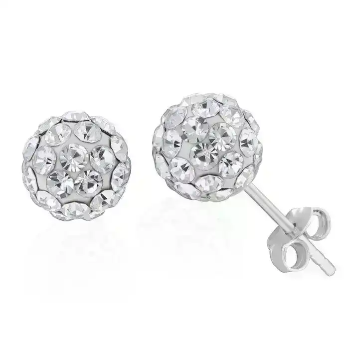 Sterling Silver Crystal White Ball Stud Earrings