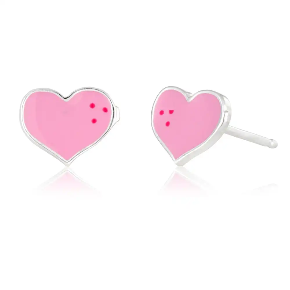 Sterling Silver Pink Enamel Heart Stud Earrings