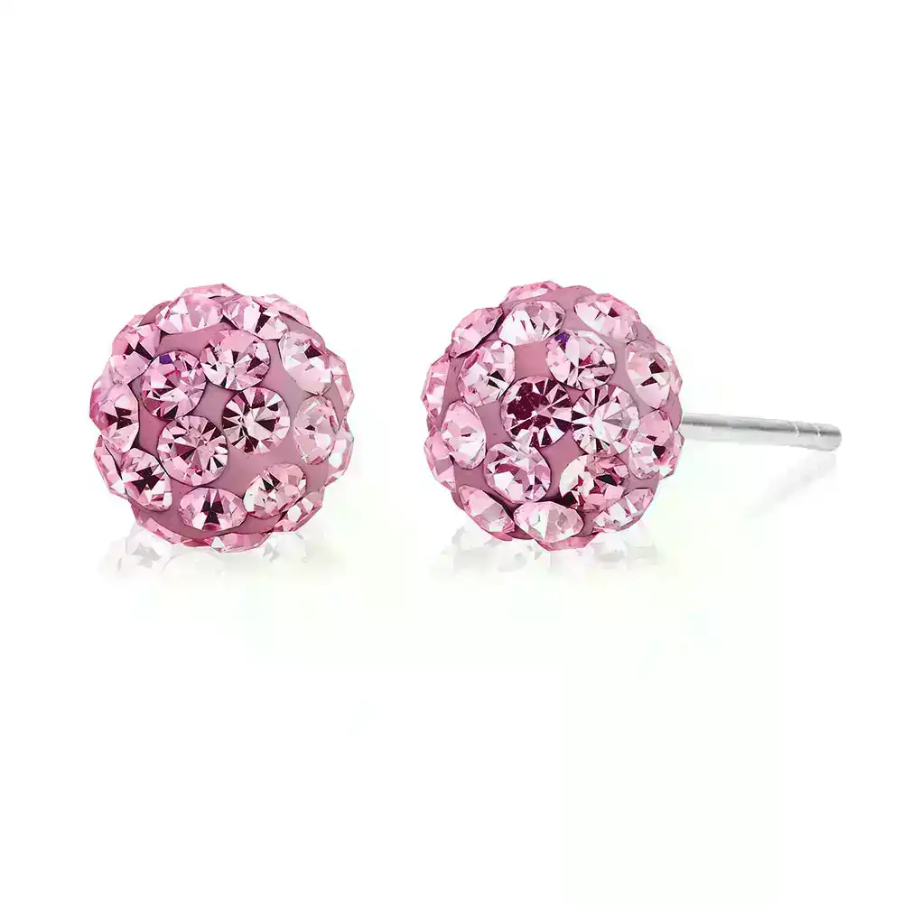 Sterling Silver Crystal Pink Stud Earrings