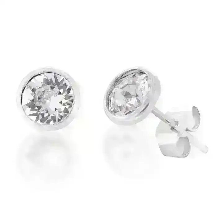 Sterling Silver 5mm White Swarovski Crystal Stud Earrings