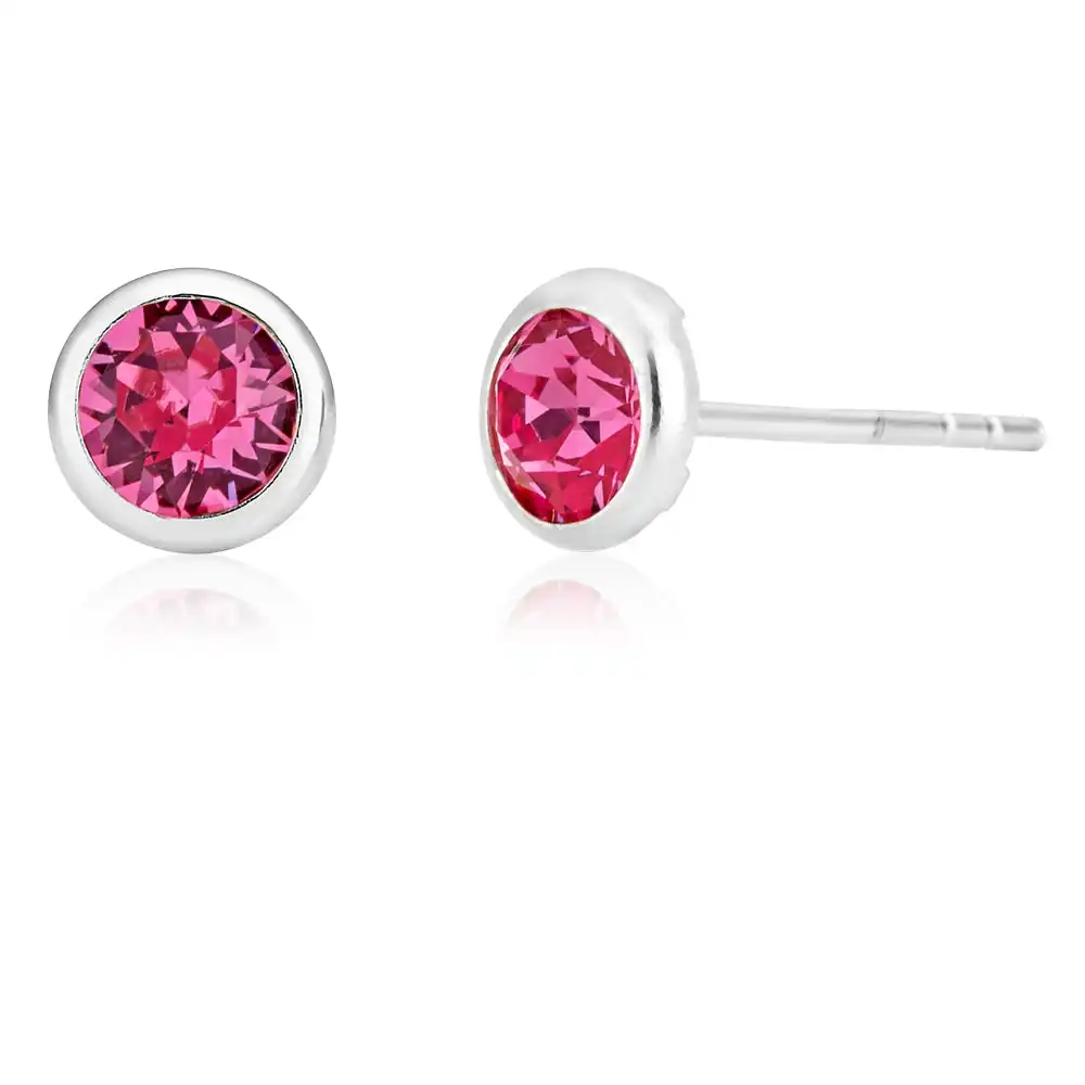 Sterling Silver 5mm Pink Swarovski Crystal Stud Earrings   *colours may vary*