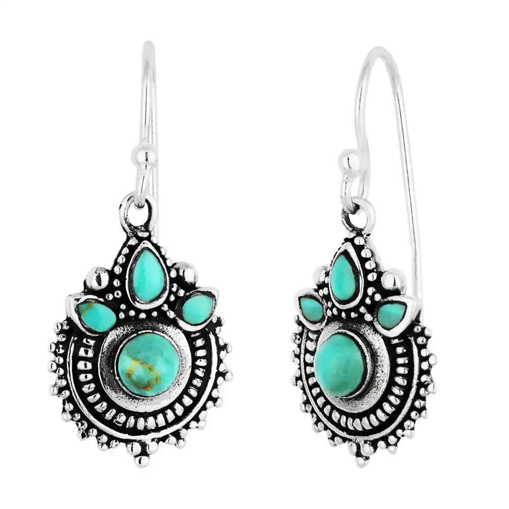 Sterling Silver Created Turquoise Oxidised Drop Earrings