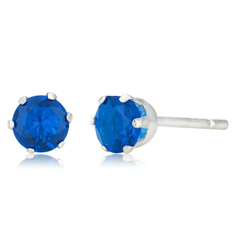 Sterling Silver 5mm 6 Claw Blue Crystal Studs