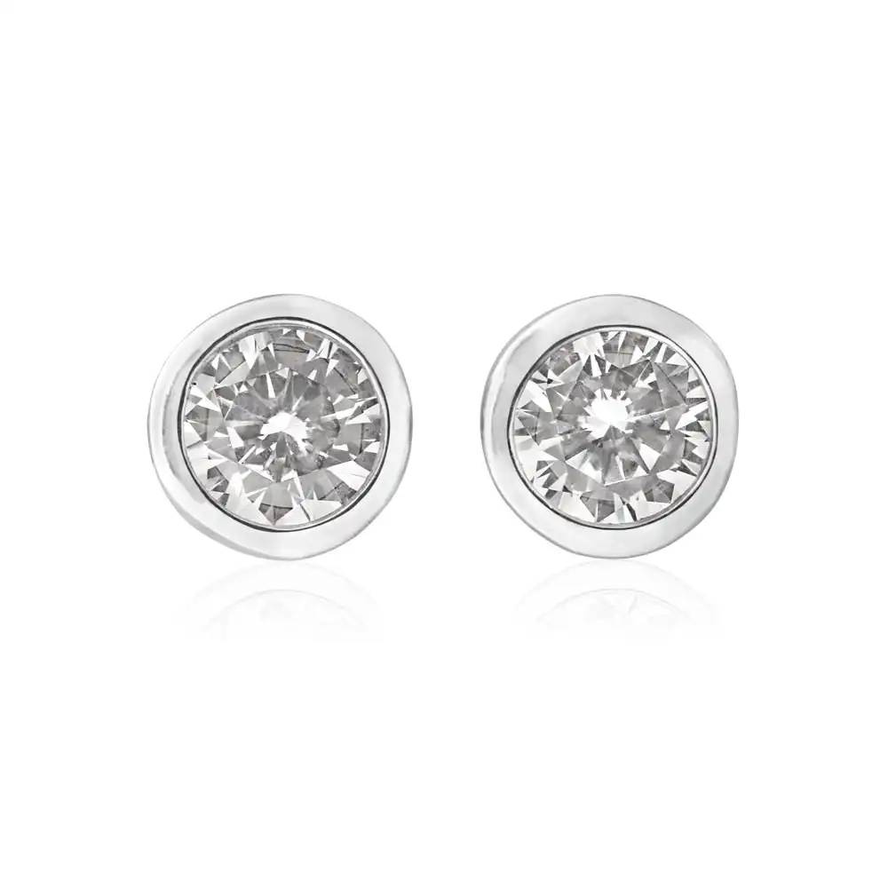 Sterling Silver 4mm Zirconia Bezel Set Stud Earrings