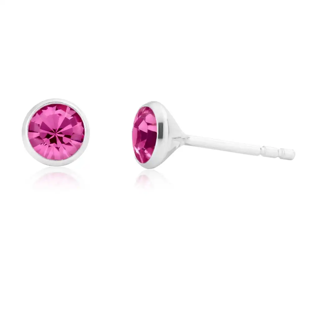 Sterling Silver 5mm Hot Pink Zirconia Bezel Stud Earrings