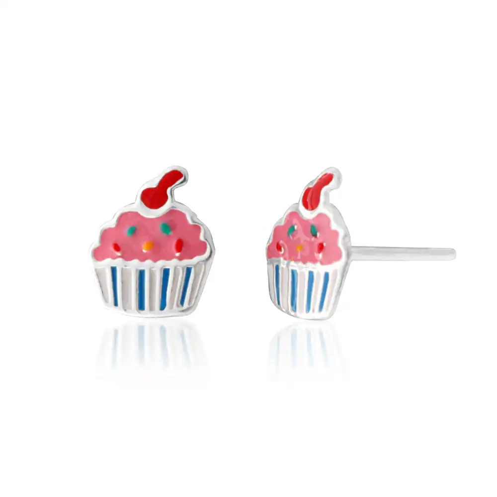 Sterling Silver Cupcake Stud Earrings