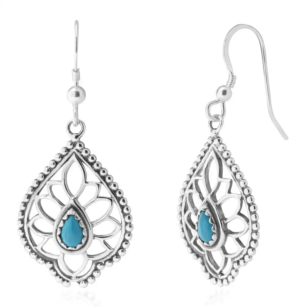 Sterling Silver Created Turquoise Fancy Drop Earrings