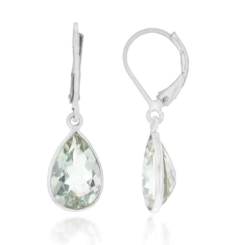 Sterling Silver Green Amethyst Pear Hook Drop Earrings