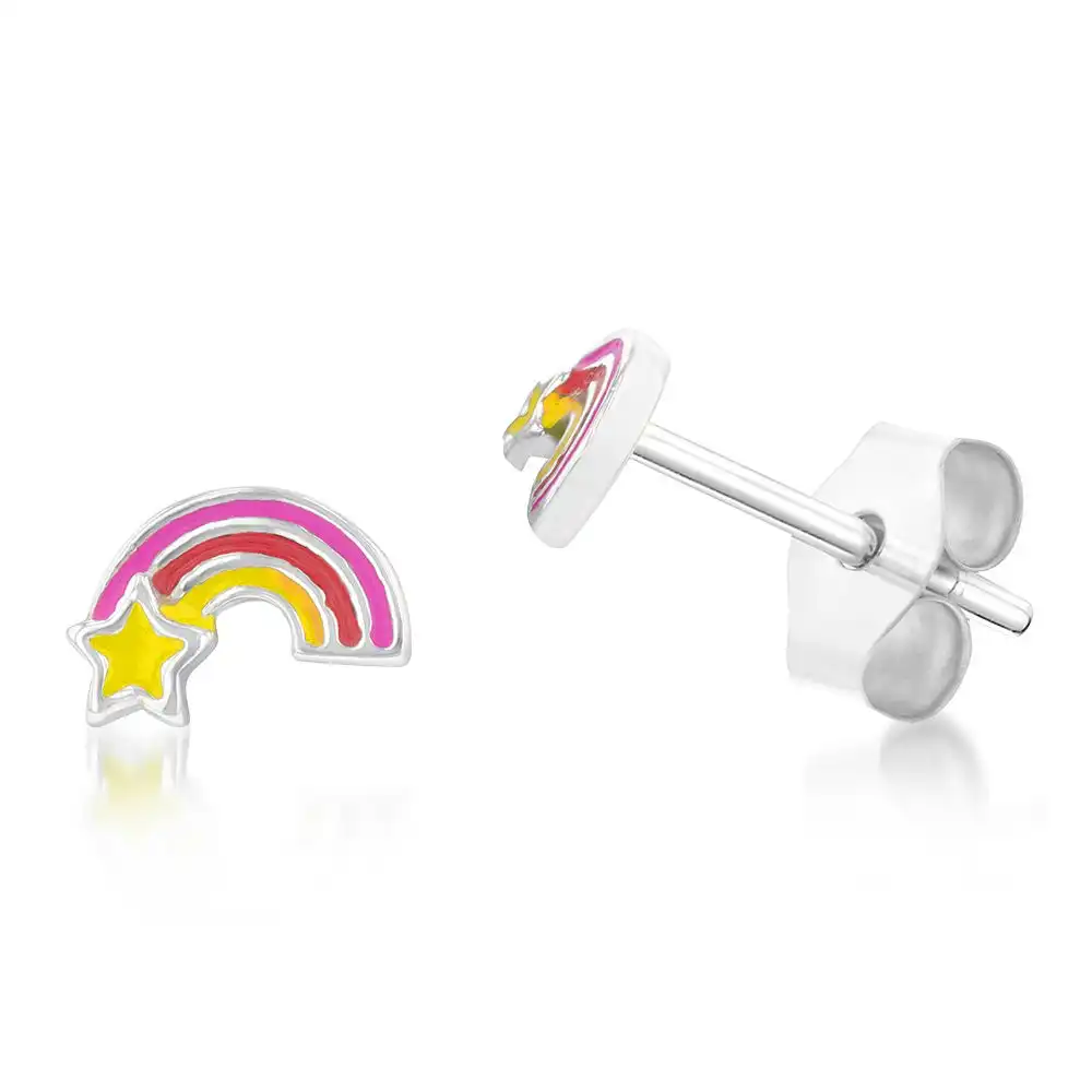 Sterling Silver Rainbow And Star Stud Earrings