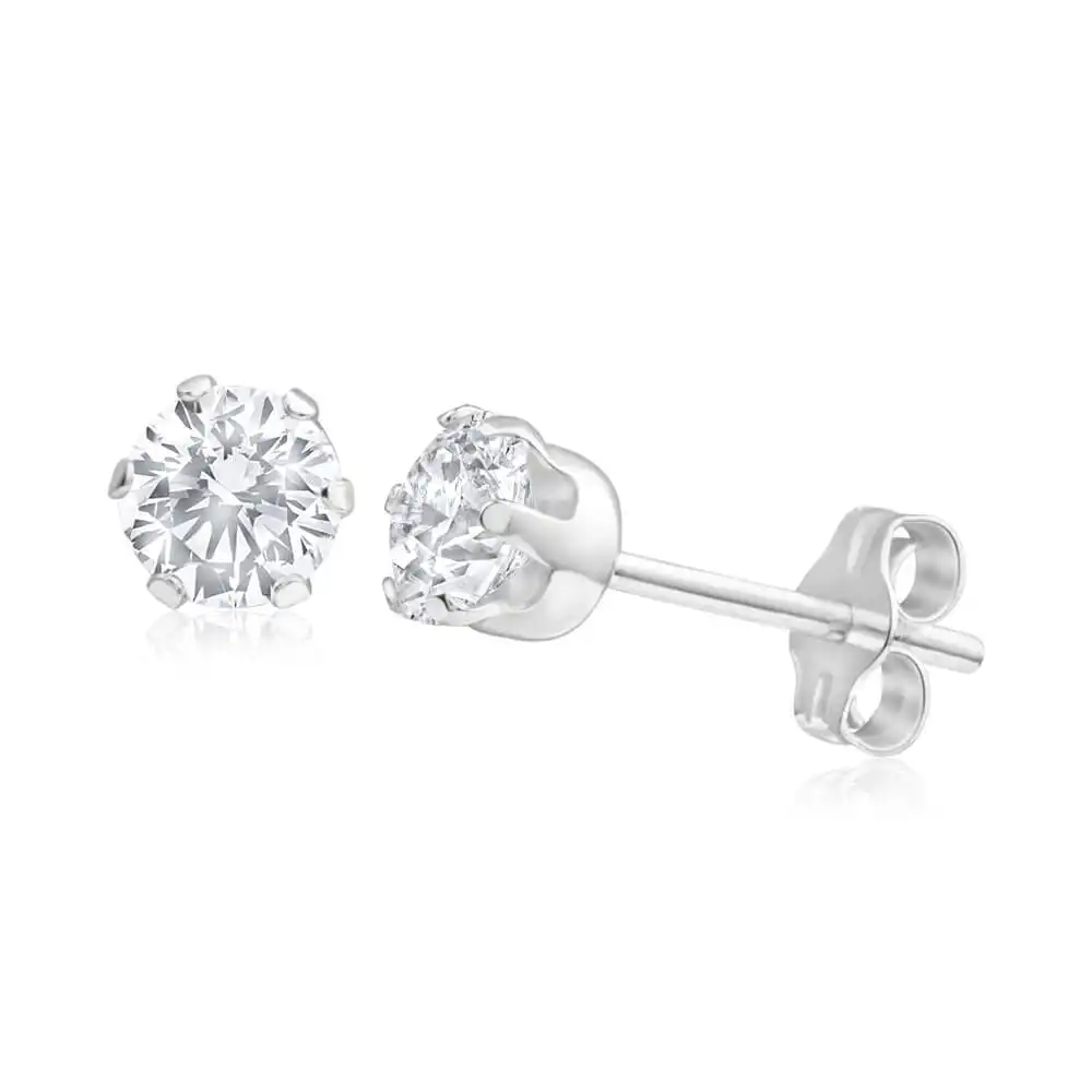 Sterling Silver Cubic Zirconia White 5mm Claw Stud Earrings