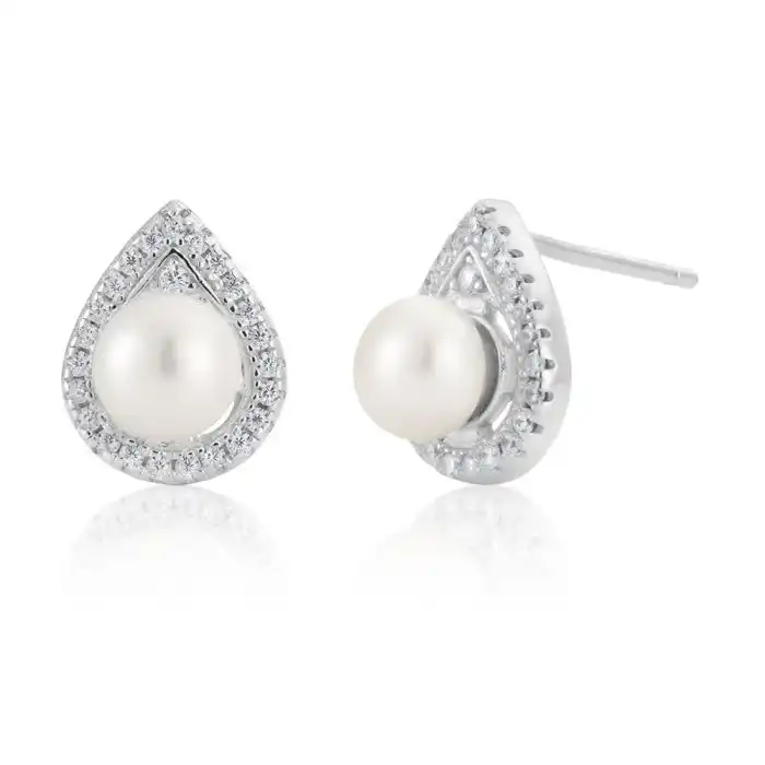 Sterling Silver Freshwater Pearl and Zirconia Studs
