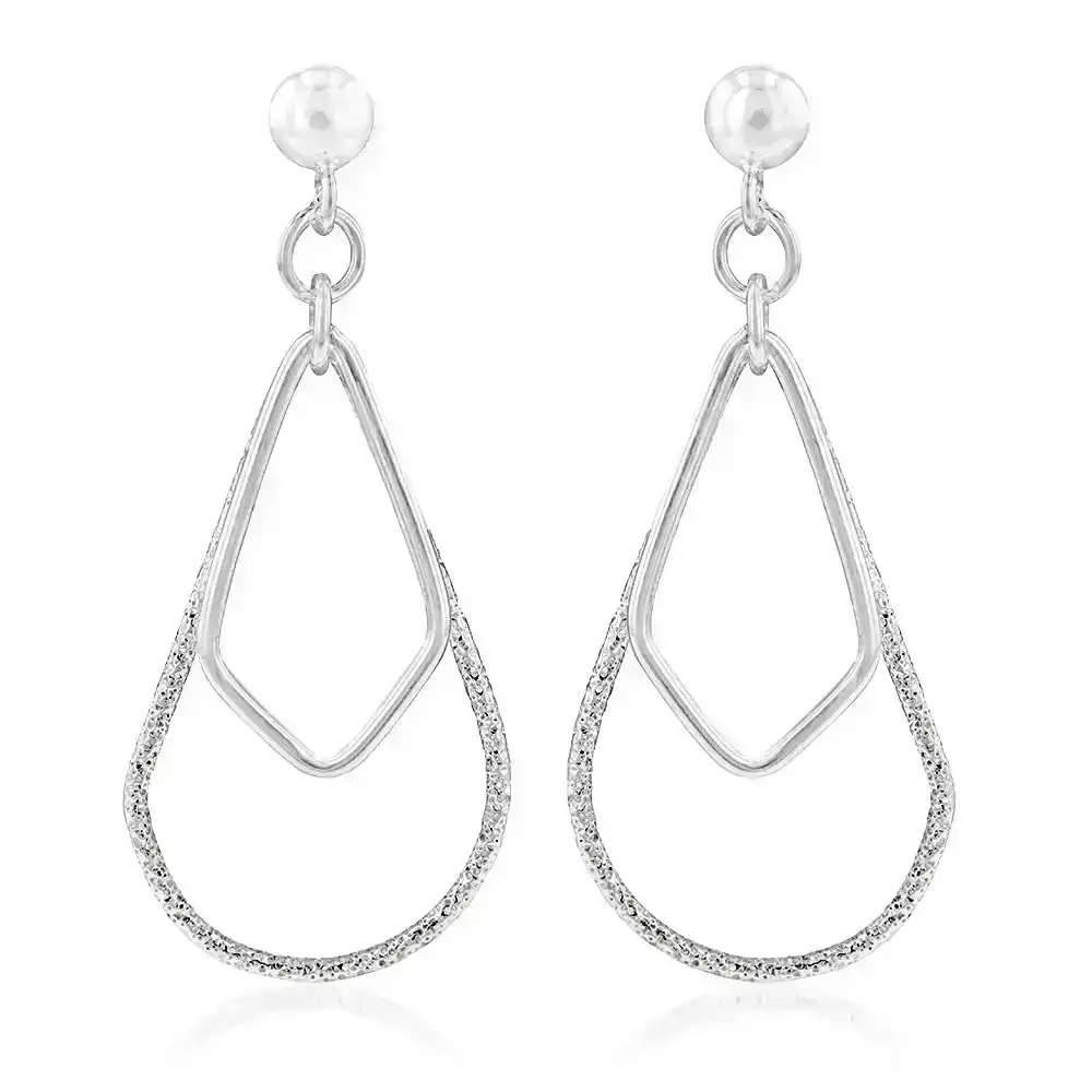 Sterling Silver Diamond And Patterned Drop Earrings