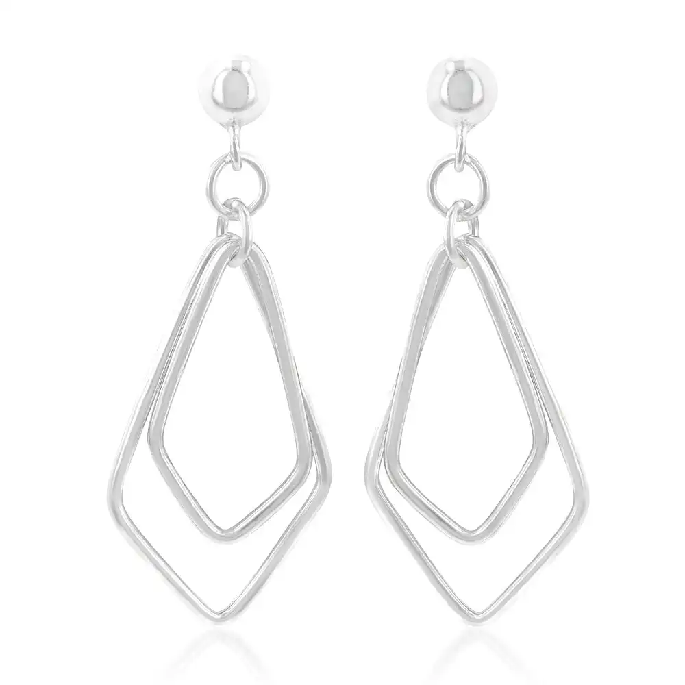 Sterling Silver Diamond Shape Abstract Drop Earrings