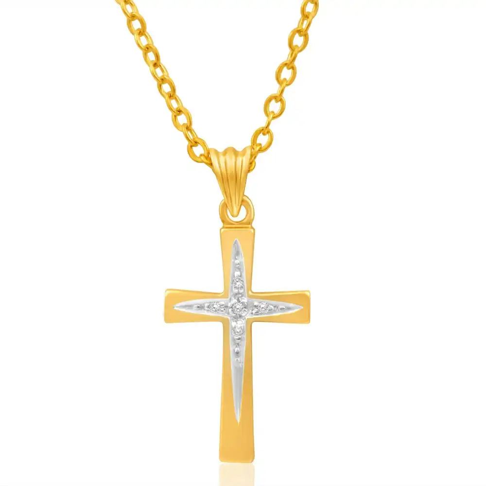 9ct Yellow Gold Cross Diamond Pendant