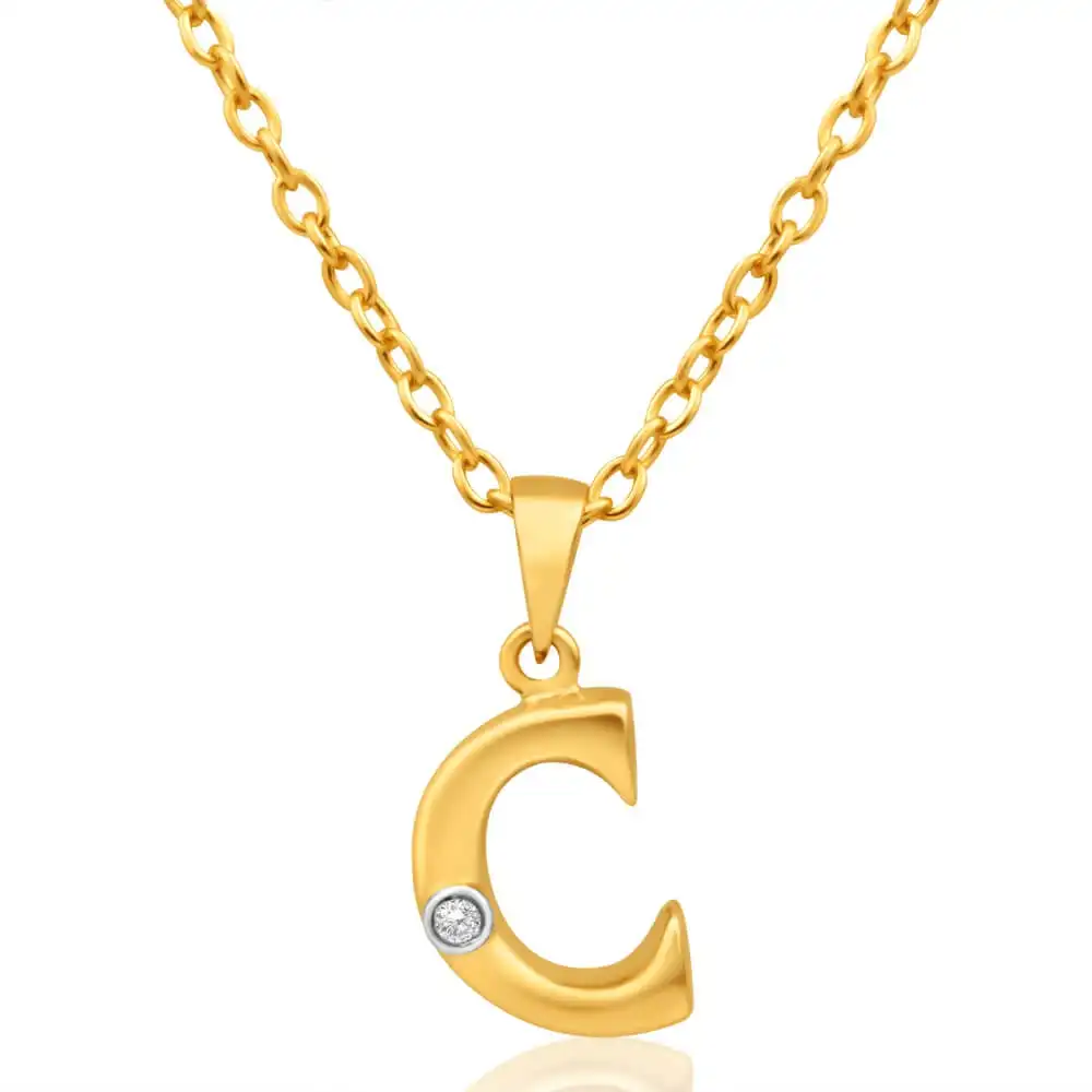 9ct Yellow Gold Pendant Initial C set with diamond