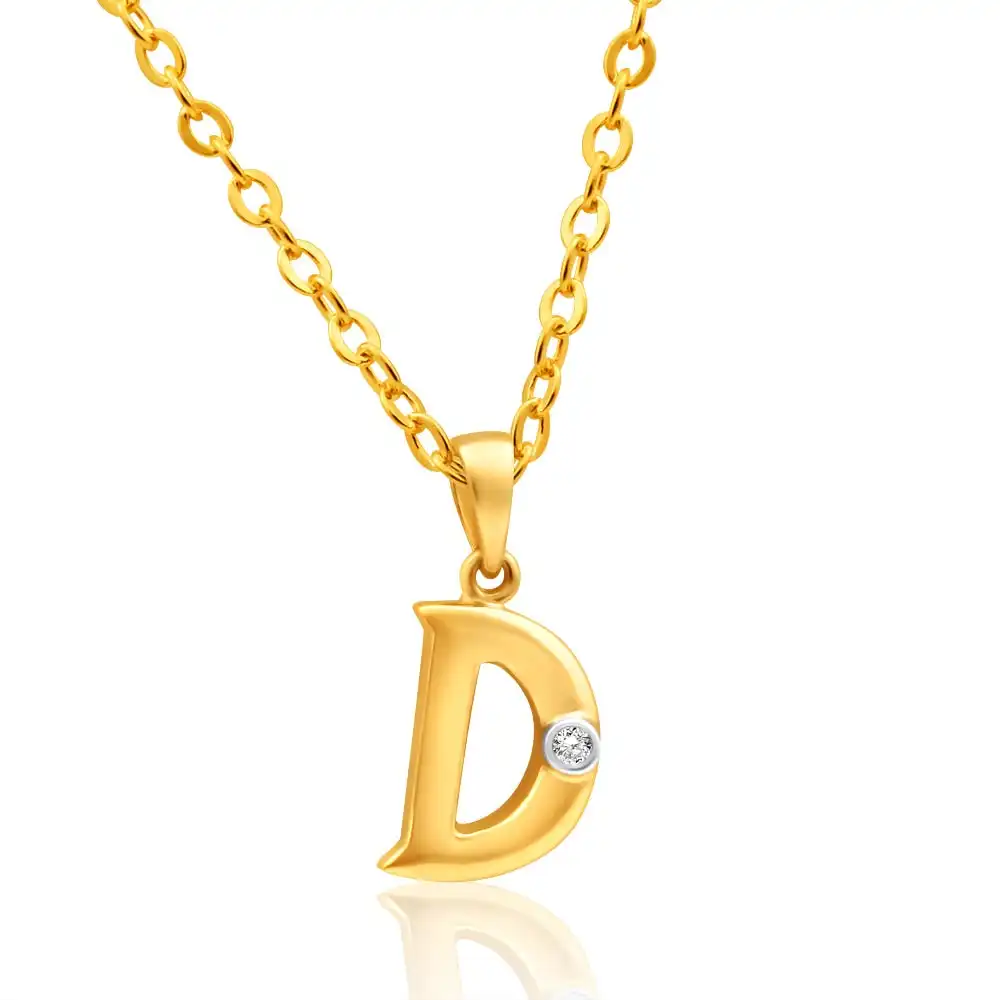 9ct Yellow Gold Pendant Initial D set with Diamond