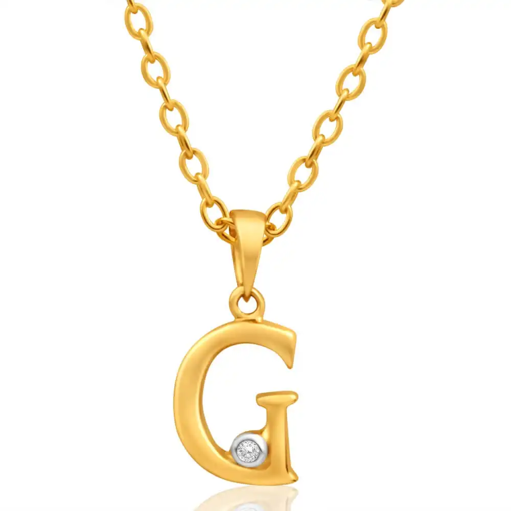 9ct Yellow Gold Pendant Initial G set with Diamond