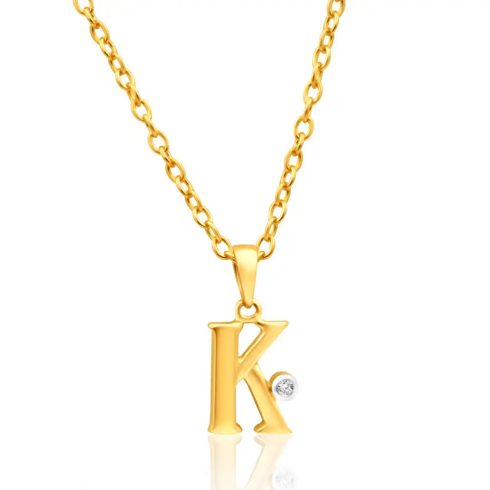 9ct Yellow Gold Pendant Initial K set with Diamond