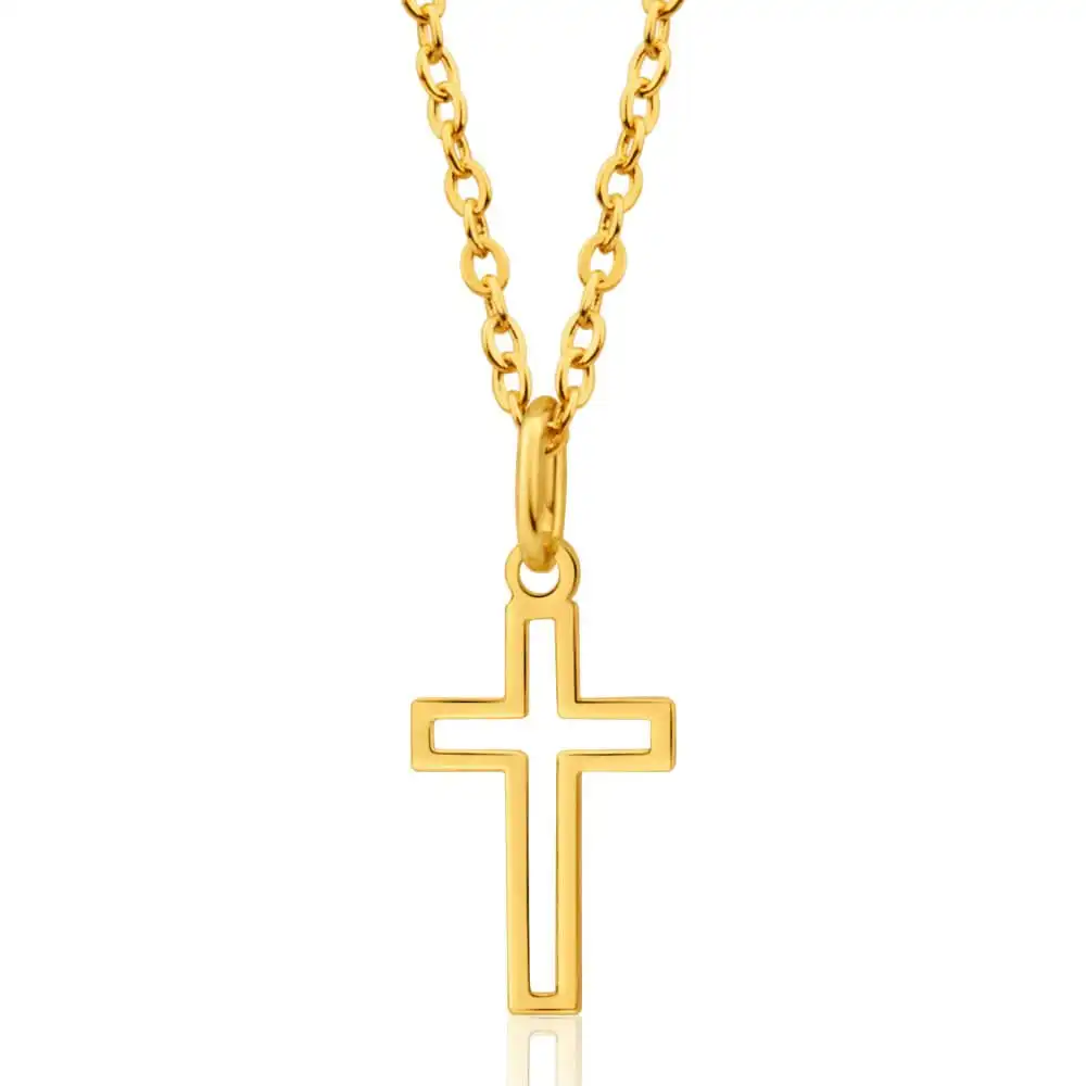 9ct Yellow Gold Silver Filled Open Cross 19mm Pendant