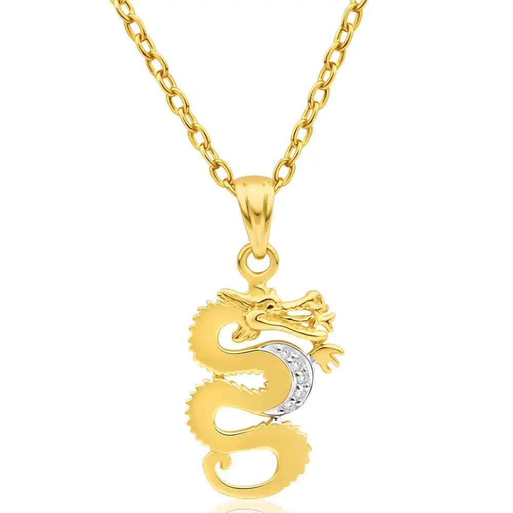 9ct Yellow Gold Diamond Dragon Pendant