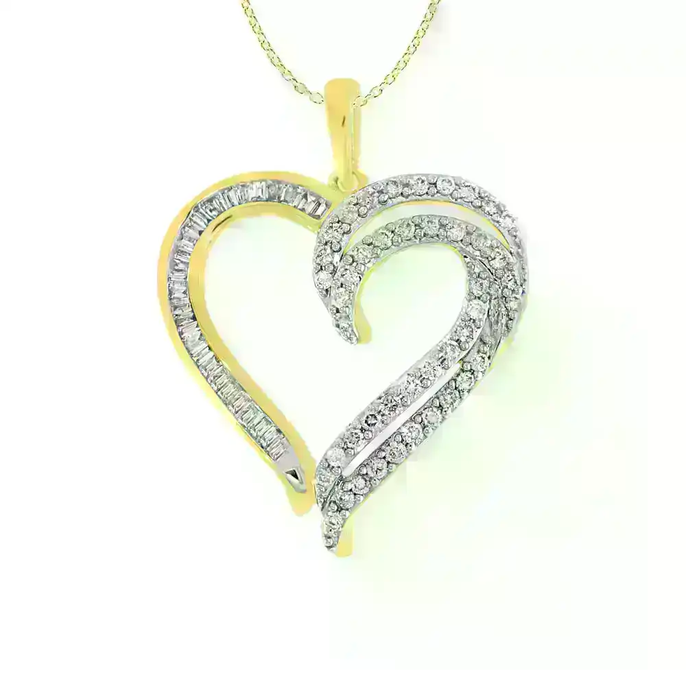 9ct Radiant Yellow Gold 1/2 Carat Diamond Heart Pendant With 45cm Chain