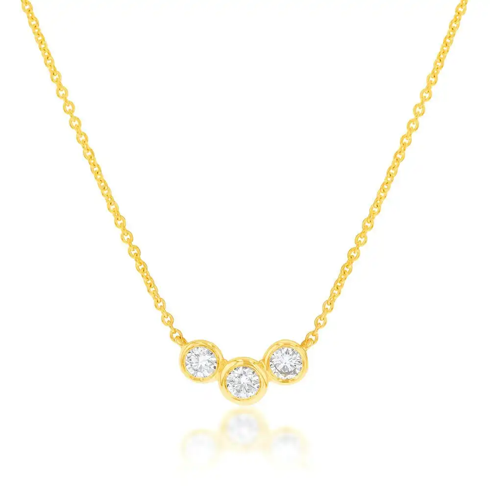Flawless Cut Trilogy 15 Point Diamond Pendant in 9ct Yellow Gold including Chain