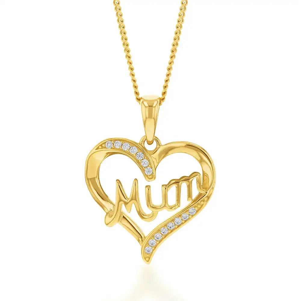 9ct Yellow Gold Zirconia 'Mum' Heart Pendant
