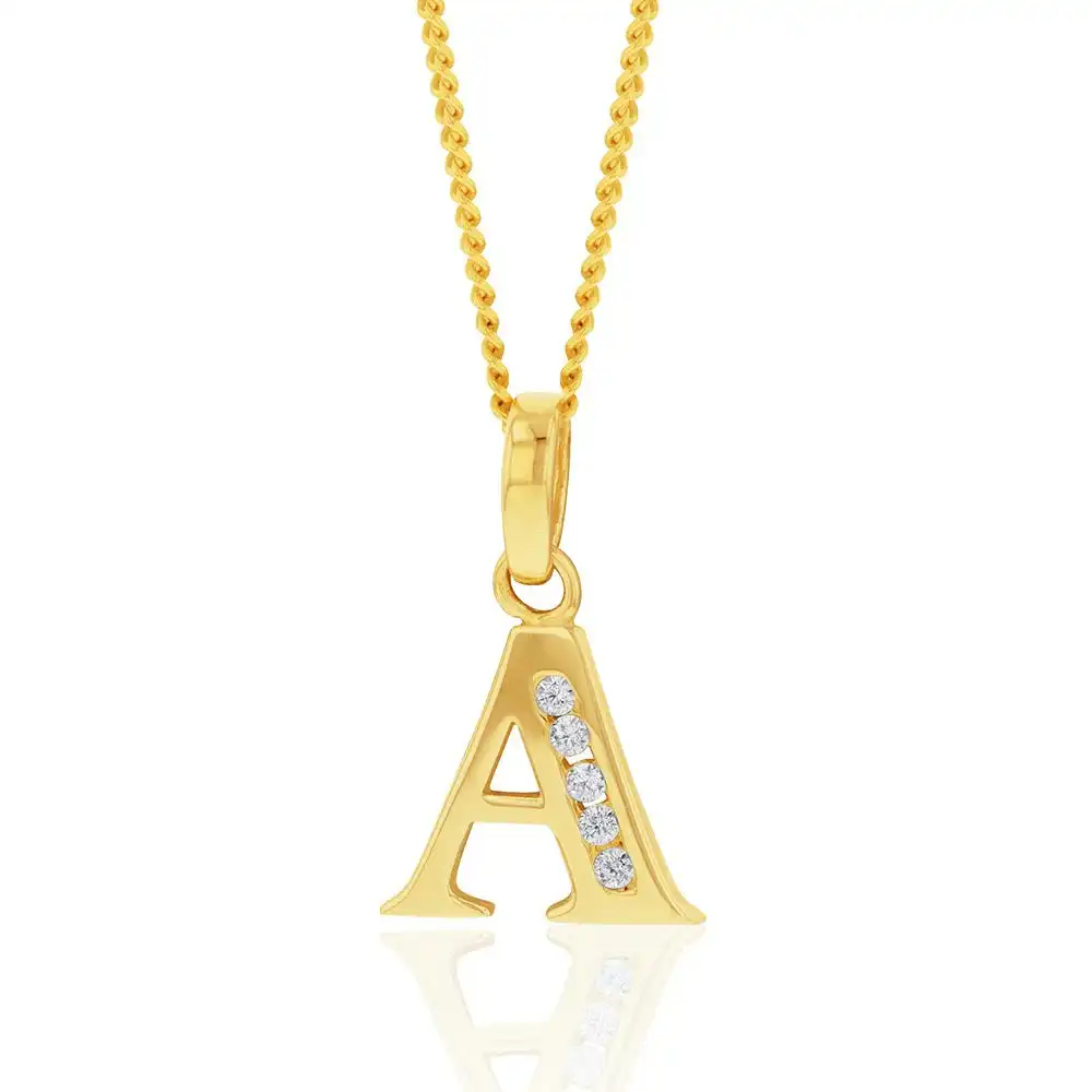 9ct Yellow Gold Initial A Zirconia Pendant
