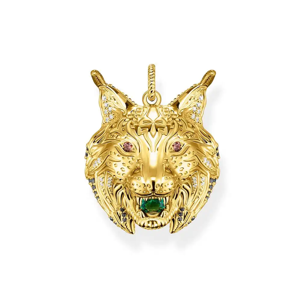 Thomas Sabo Sterling Silver Yellow Gold Plated Mystic Island Lynx Head Pendant