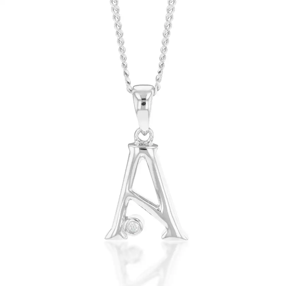 Silver Pendant Initial A set with diamond