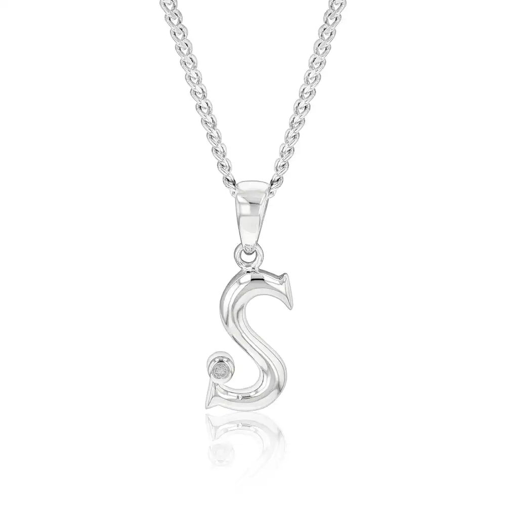 Silver Pendant Initial S set with Diamond