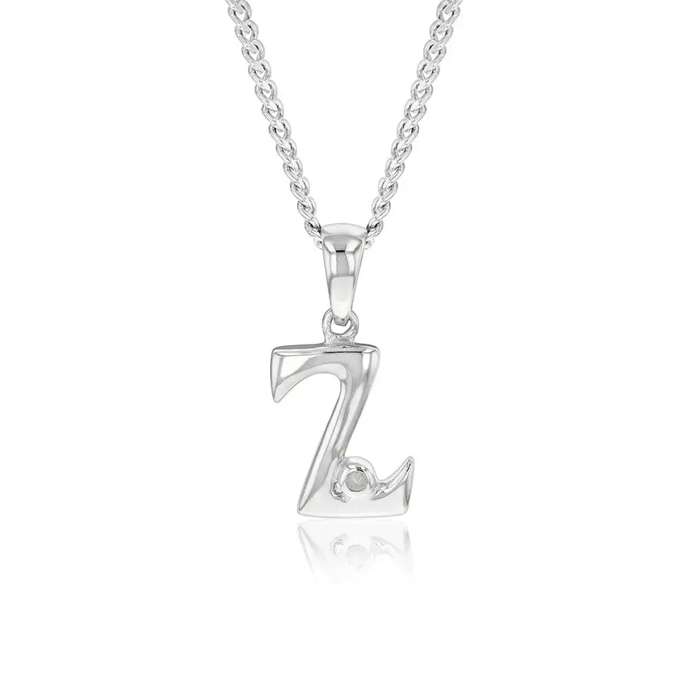 Silver Pendant Initial Z set with Diamond