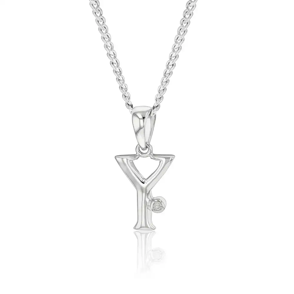 Silver Pendant Initial Y set with Diamond