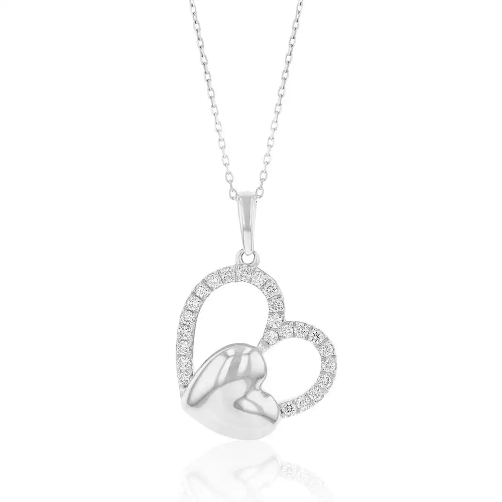 Luminesce Lab Grown 1/3 Carat Diamond Pendant with Silver Double Heart on 45cm Chain