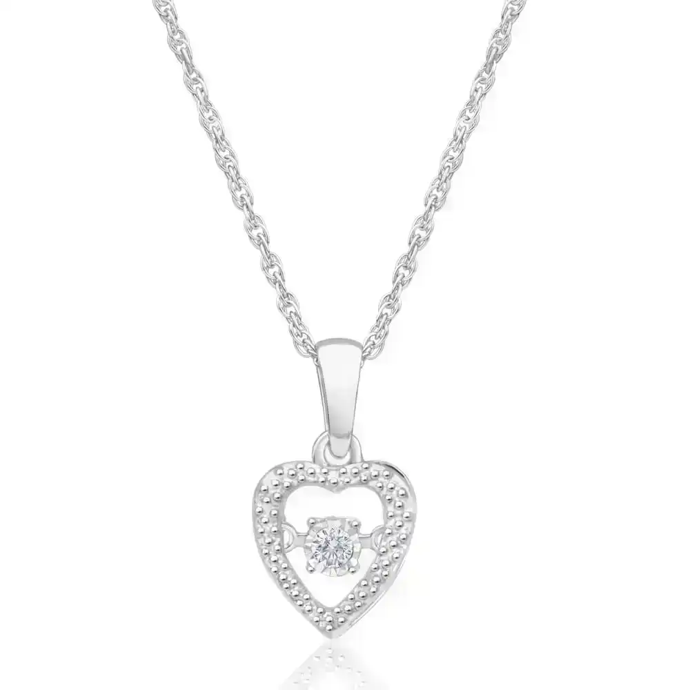 Sterling Silver Dancing Diamond Heart Pendant with 45cm Rope Chain