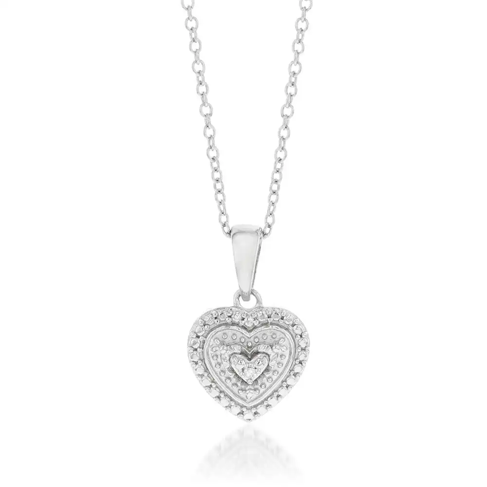 Sterling Silver With Diamond Heart Shape Pendant with Chain