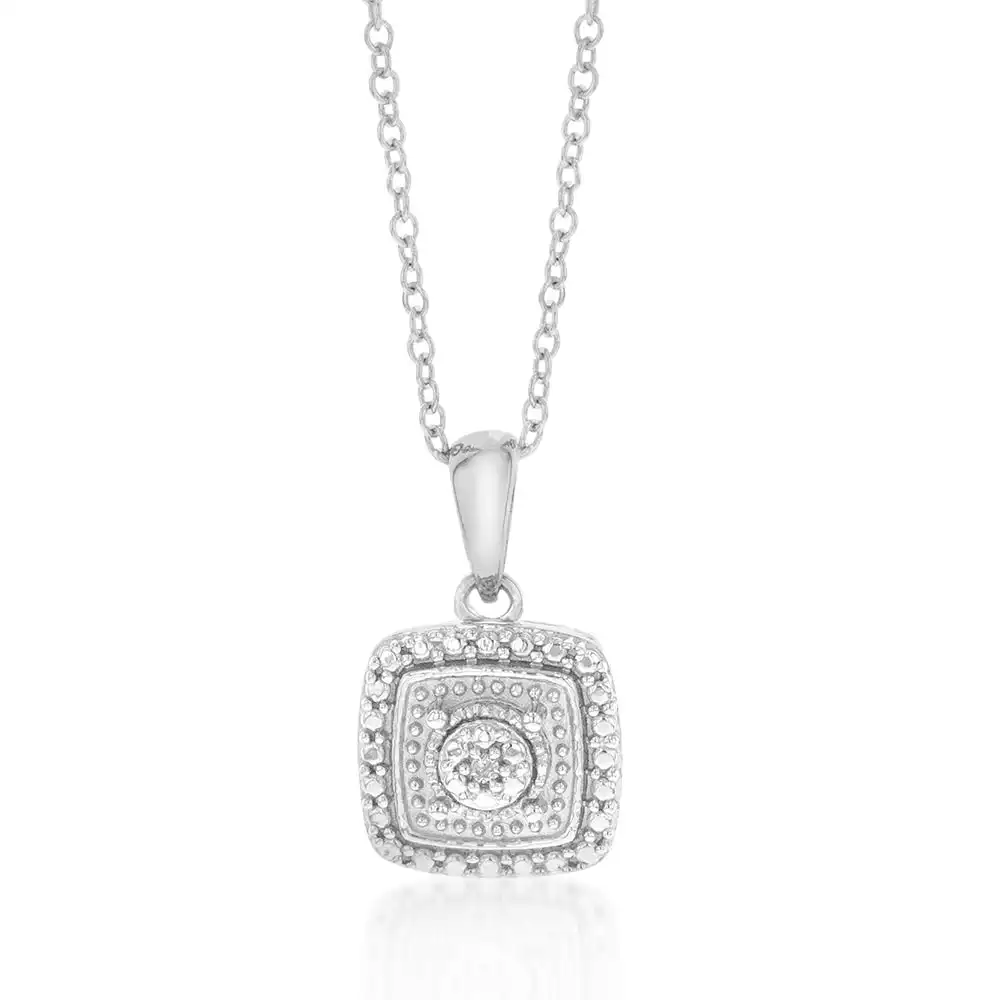 Sterling Silver With Diamond Cushion Shape Pendant