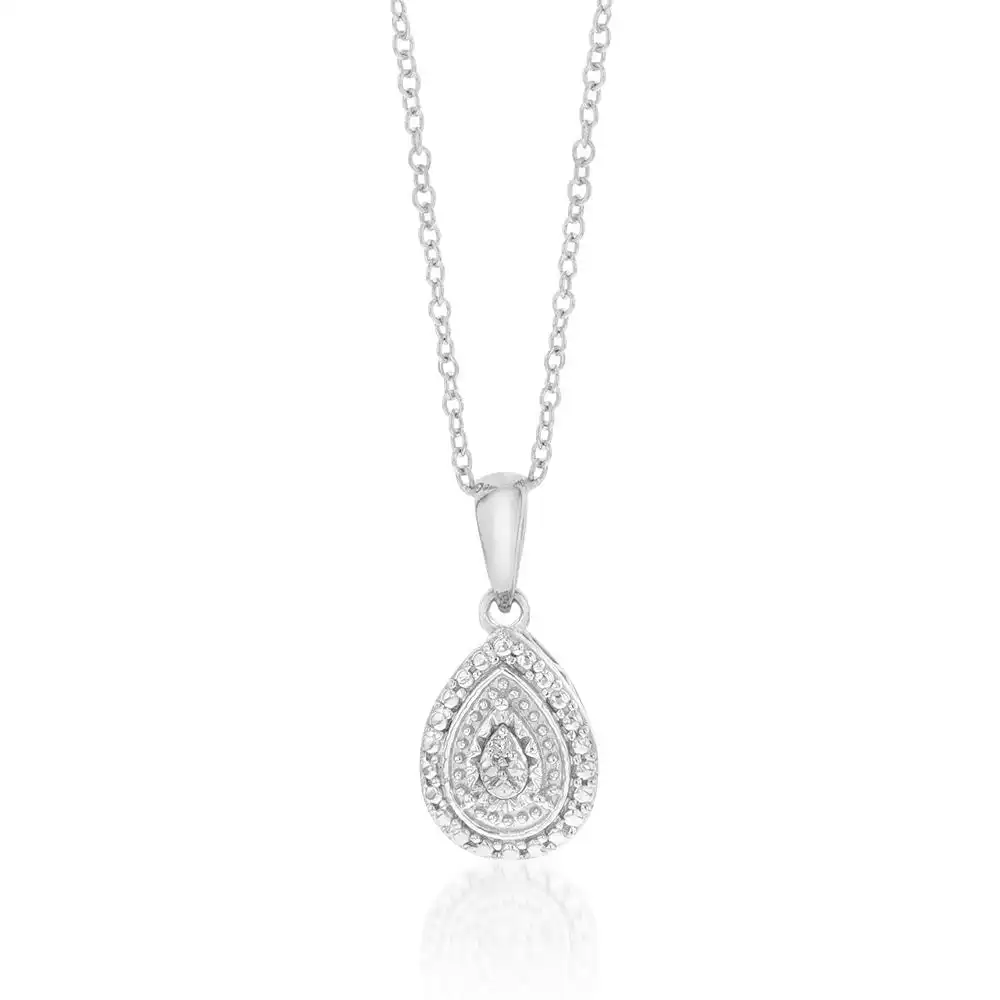 Sterling Silver With Diamond Pear Shape Pendant