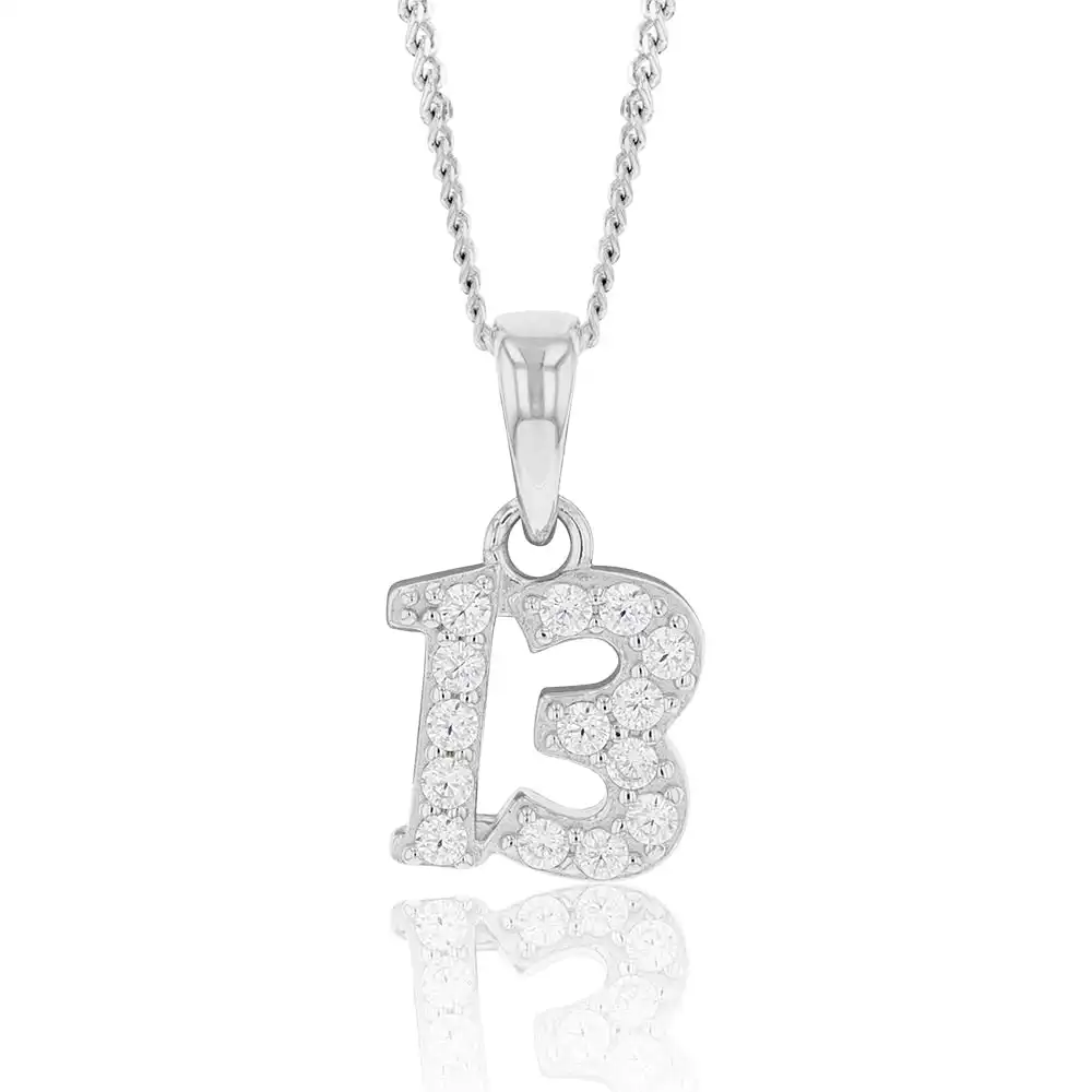 Sterling Silver Cubic Zirconia 9mm Number "13" Pendant