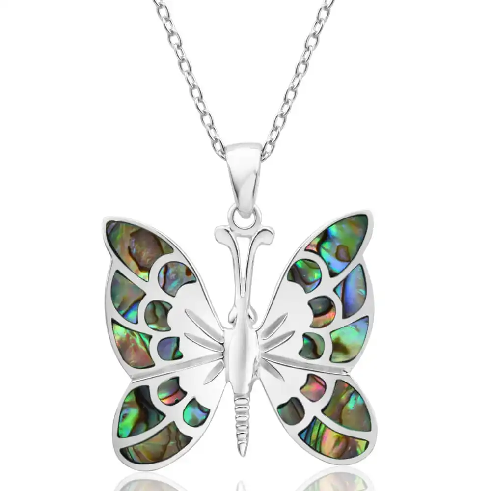 Sterling Silver Pava Shell Butterfly Pendant