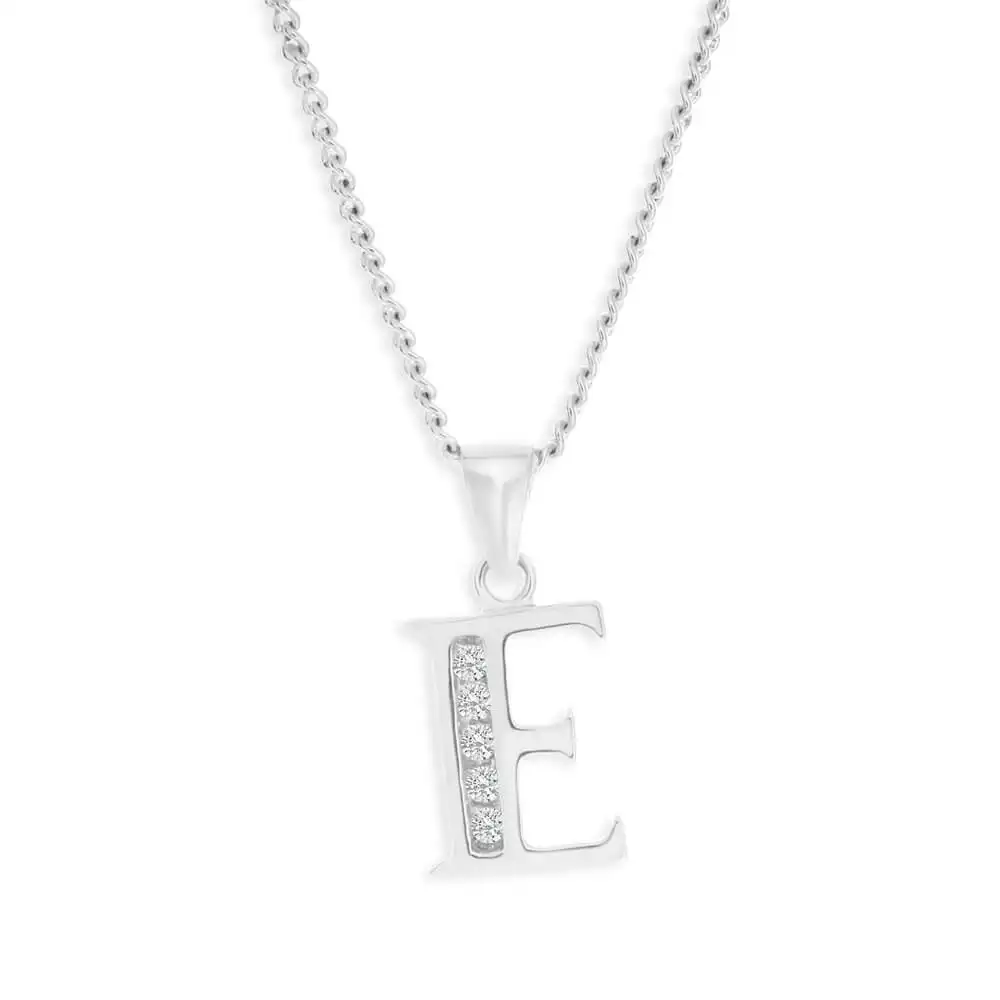 Sterling Silver Cubic Zirconia  Initial "E" Pendant